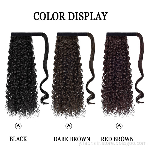 wholesale Long Curly Dark Brown Black Red Black Hair 18 Inch Long Curly Ponytail hair Extension